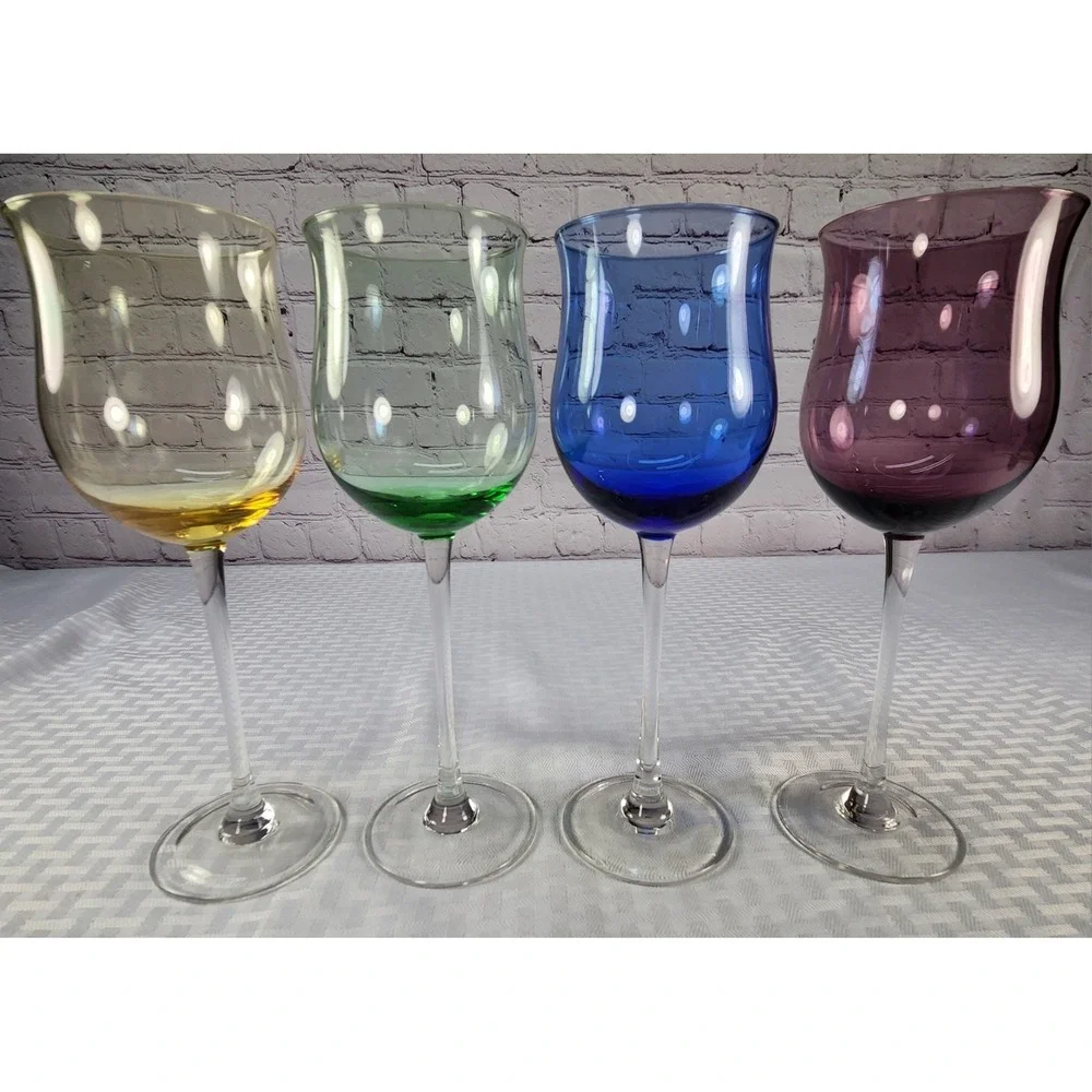 Lenox Gems Tulip Wine Glasses Set of 4 Multicolor Crystal Stemware 8.75